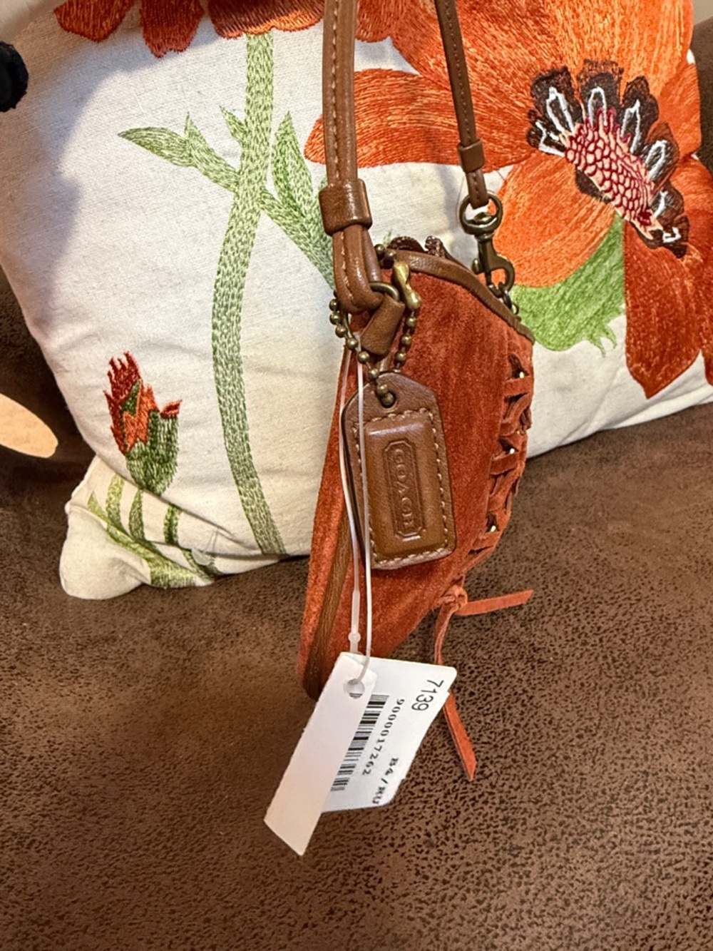 VINTAGE COACH WRISTLET LACED CORSET BRASS CHARM TASSEL RARE Y2K RUST SUEDE NWT - Picture 9 of 16